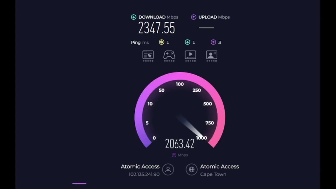Atomic 2.5Gbps Speed Test on an Octotel XGS-PON Fibre Line